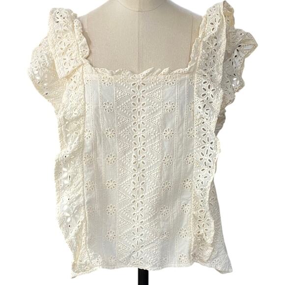 Spartina 449 Taralynn Eyelet Top Pearl White Puff Sleeve Blouse Size extra large - Picture 3 of 11